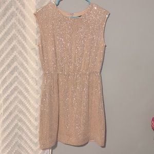 Jcrew size 4 sleeveless light pink and silver sequin dress, worn a few times.